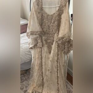 Beige Lace Embroidered khaleeji thobe